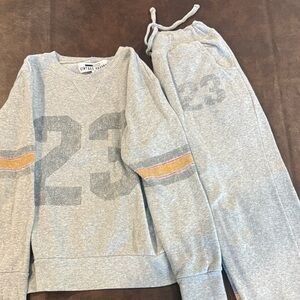 Vintage Havana Gray Sweatshirt & Jogger Set with Stripe Detail. Boys size M